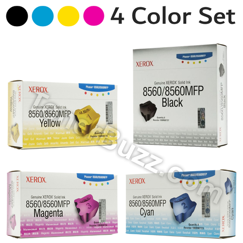 Original Xerox Phaser 8560/8560 MFP Black Cyan Magenta Yellow Solid Ink 4 Pack 108R00723, 108R00724, 108R00725, 108R00727