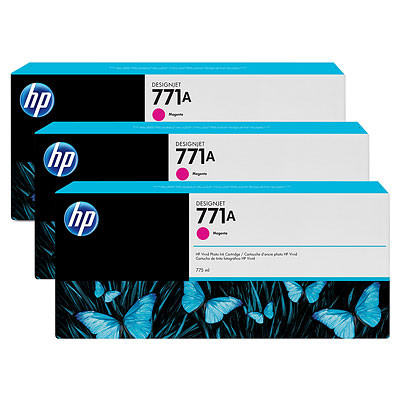 Original HP 771A B6Y41A Magenta Ink Cartridge 3-Pack