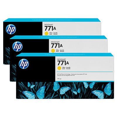 Original HP 771A B6Y42A Yellow Ink Cartridge 3-Pack
