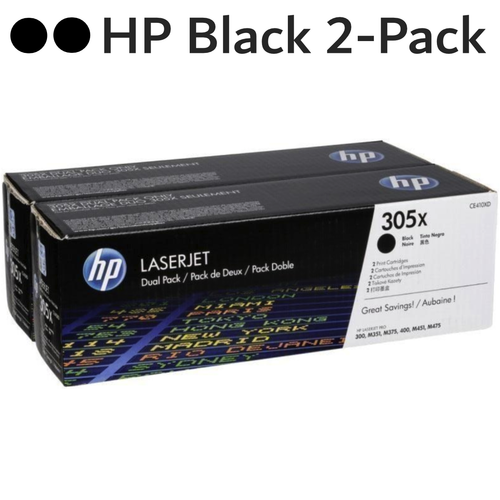 Original HP 305X CE410XD Black High-Yield LaserJet Toner Cartridges Dual Pack 2-Pack