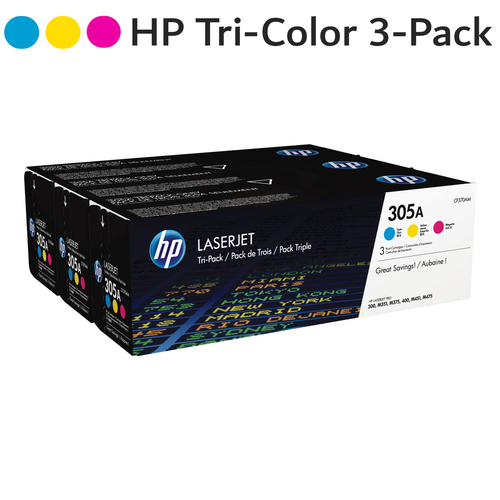Original HP 305A CF370AM Tri-Color LaserJet Toner Cartridge 3-Pack