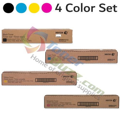 Original Xerox WorkCentre 7525 Black Cyan Magenta Yellow Toner Cartridge 4-Pack 006R01513 006R01514 006R01515 006R01516