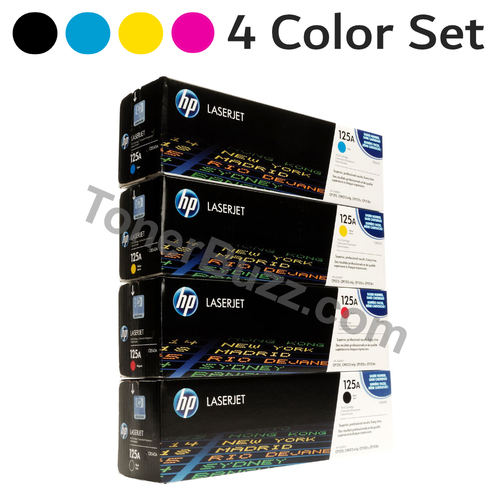 HP 125A CB540A CB541A CB542A CB543A Original Toner Cartridge 4 Color Combo Pack Black Cyan Magenta Yellow LaserJet CP1215