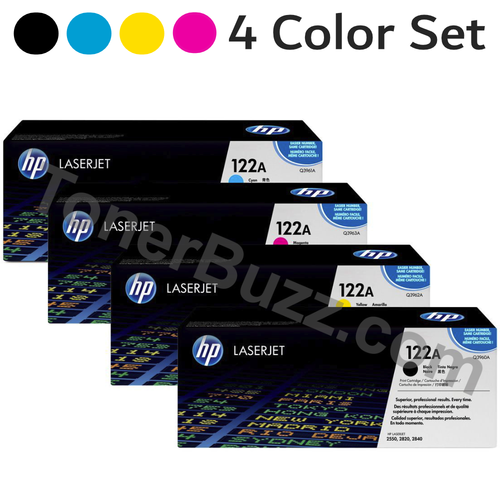 Original HP 122A Toner Cartridge 4 Color Combo Pack Black Cyan Magenta Yellow Q3960A Q3961A Q3962A Q3963A LaserJet 2550