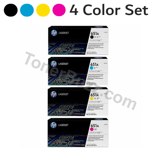 HP 651A Original Toner Cartridge 4 Color Combo Pack Black Cyan Magenta Yellow CE340A CE341A CE342A CE343A LaserJet 700