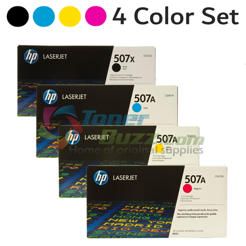HP 507X 507A Original Toner Cartridge 4 Color Combo Pack Black Cyan Magenta Yellow CE400X CE401A CE402A CE403A LaserJet 500 HY