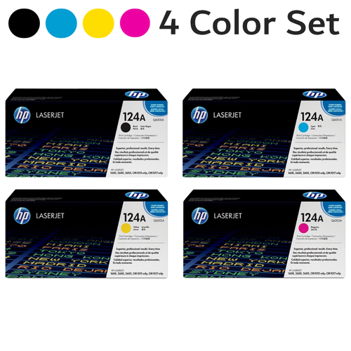 HP 124A Original Toner Cartridge 4 Color Combo Pack Black Cyan Magenta Yellow Q6000A Q6001A Q6002A Q6003A LaserJet 1600