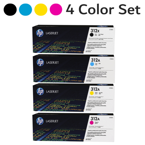 HP 312X 312A CF380X CF381A CF382A CF383A Combo Set Black Cyan Magenta Yellow High-Yield Original Toner Cartridges