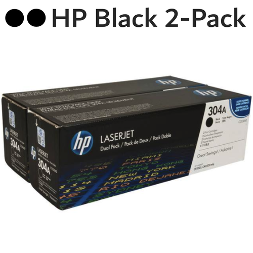 Original HP 304A CC530AD Black LaserJet Toner Cartridges Dual Pack 2-Pack
