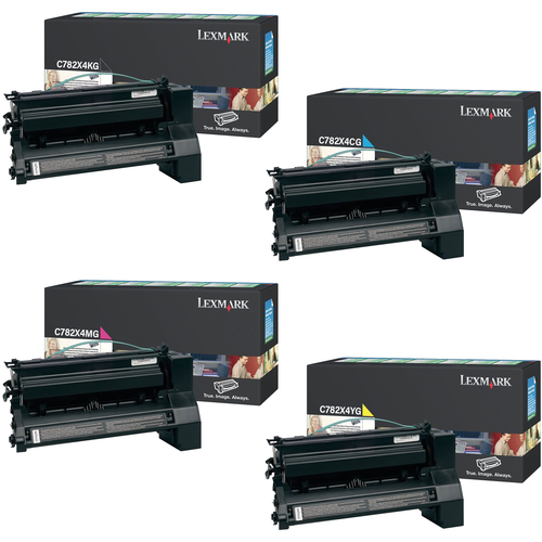 Lexmark C782X4 Set | C782X4CG C782X4KG C782X4MG C782X4YG | Original Lexmark Extra High-Yield Toner Cartridges – Black, Cyan, Magenta, Yellow