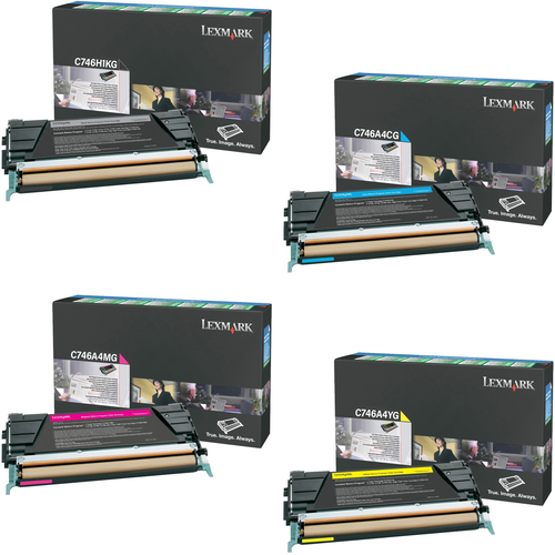 Lexmark C746A4 Set | C746H1KG C746A4CG C746A4MG C746A4YG | Original Lexmark Toner Cartridges – High-Yield Black, Cyan, Magenta, Yellow