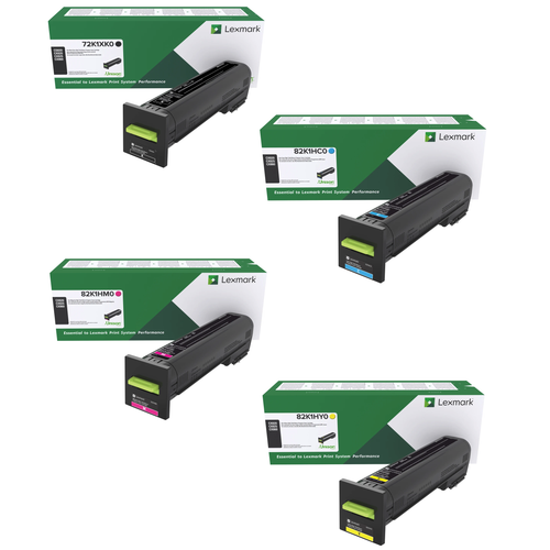 Lexmark CX820HY Set | 72K1XK0 82K1HC0 82K1HM0 82K1HY0 | Original Lexmark High-Yield Toner Cartridges – Black, Cyan, Magenta, Yellow