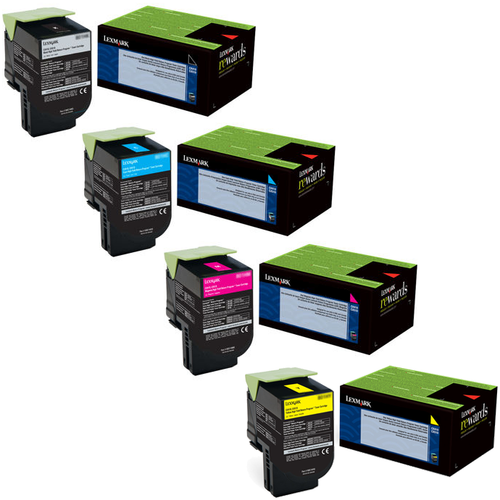 Lexmark 80C0SG Set | 80C0SCG 80C0SKG 80C0SMG 80C0SYG | Original Lexmark High-Yield Toner Cartridges – Black, Cyan, Magenta, Yellow