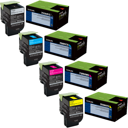 Lexmark 700HG Set | 70C0HCG 70C0HKG 70C0HMG 70C0HYG | Original Lexmark High-Yield Toner Cartridges – Black, Cyan, Magenta, Yellow