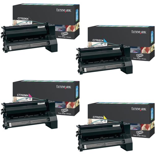 Lexmark C7702 Set | C7702CH C7702KH C7702MH C7702YH | Original Lexmark High-Yield Toner Cartridges – Black, Cyan, Magenta, Yellow