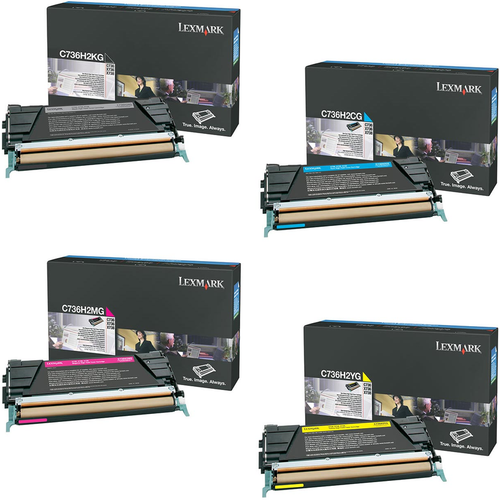 Lexmark C736H2 Set | C736H2CG C736H2KG C736H2MG C736H2YG | Original Lexmark High-Yield Toner Cartridges – Black, Cyan, Magenta, Yellow