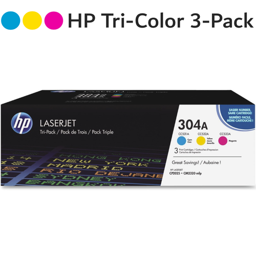 Original HP 304A CF340A LaserJet Toner Cartridges Tri-Color 3-Pack Cyan Magenta Yellow