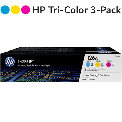 Original HP 126A CF341A LaserJet Toner Cartridges Tri-Color 3-Pack Cyan Magenta Yellow