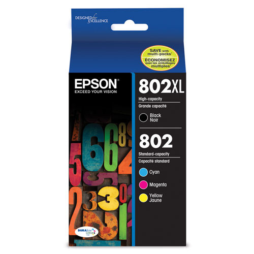 T802XL-BCS | Epson® 802XL | Original Epson® DURABrite Ultra® Ink Cartridge - Black,Cyan, Magenta, Yellow