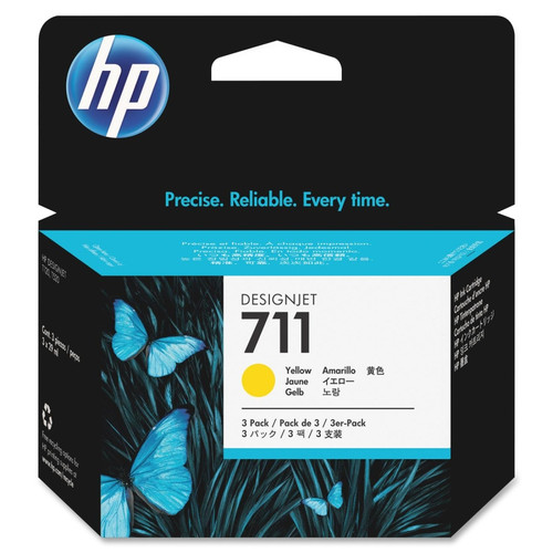 Original HP 711 CZ136A Yellow Inkjet Cartridges Triple Pack