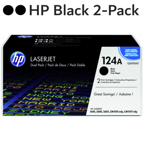 Original HP 124A Q6000AD Black LaserJet Toner Cartridges Dual Pack 2-Pack