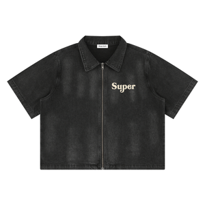Super Vintage Washed Full-Zip Denim Shirt #CRpn
