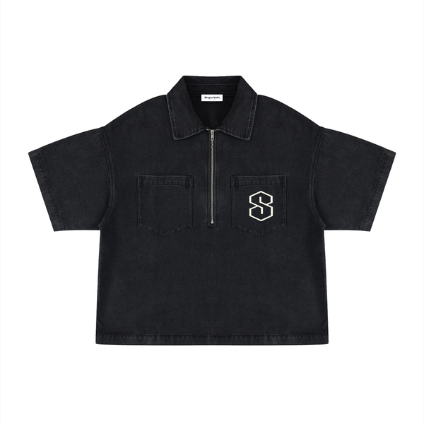 Super Vintage Wash Boxy Quarter-Zip Denim Shirt #vNSl