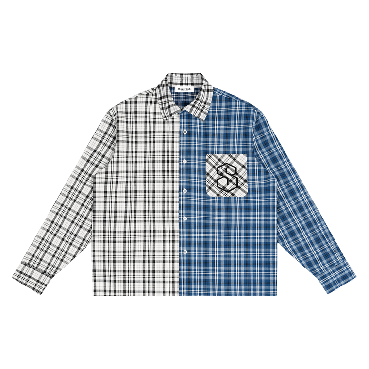 Unisex Oversized Plaid Color Block Shirt #xkxj