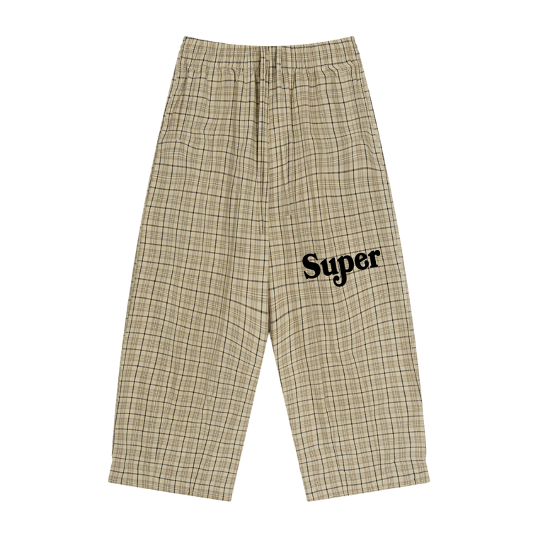 Super Cream Plaid Wide Leg Pants #AUbj