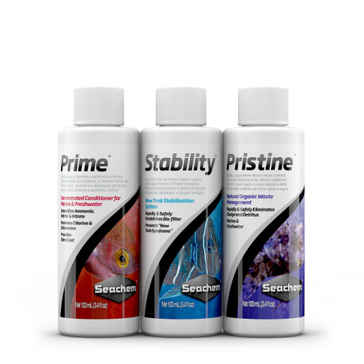 Seachem SureStart aquarium starter kit with Prime, Stability, and Pristine bottles