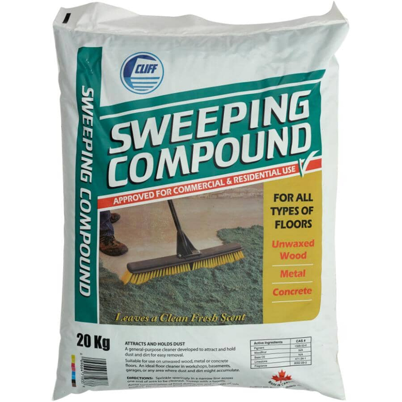 Non Silica Sweeping Compound is designed to attract and hold dust and dirt for easy removal. Approved for commercial and residential use. For all types of floors - unwaxed wood, metal, concrete.