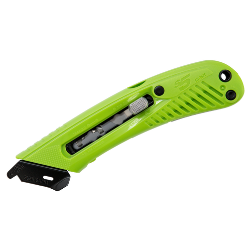 S5 Safety Cutter Green  w/ Film Cutter Right Handed 12/ pkg, 72/cs.. S5 Safety Cutter Green  w/ Film Cutter Right Handed 12/ pkg, 72/cs..