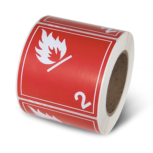 Class 2.1 Gases "Flammable"  Dangerous Goods label 4" x 4" 500 per roll