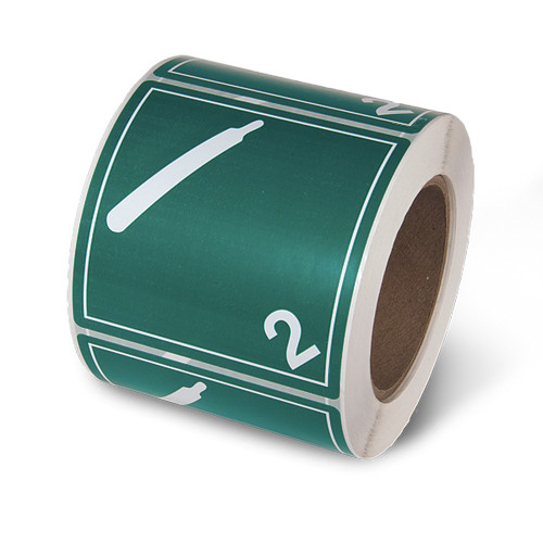 2.2 Green Non- Flammable Non-Toxic Gases  Dangerous Goods label 4" x 4" 500 per roll