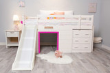 Dreamers Twin Low Loft Bed - White & Pink