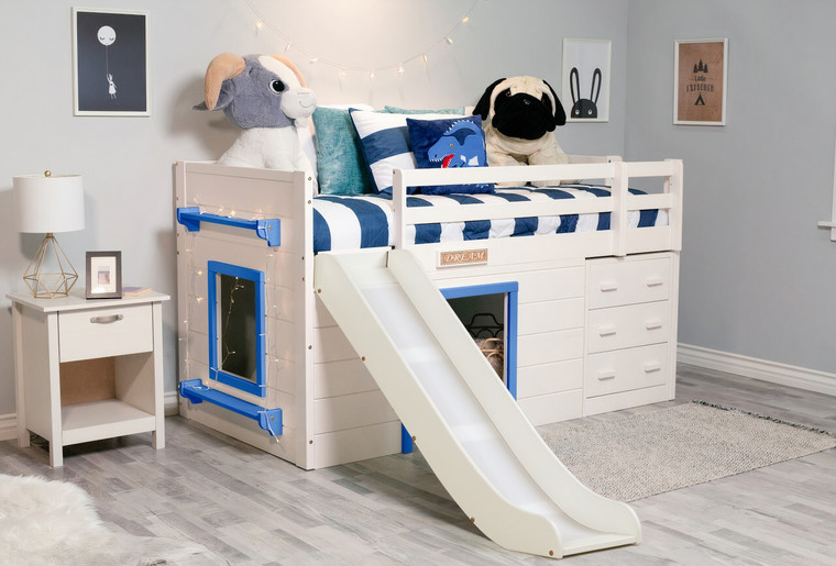 Dreamers Twin Low Loft Bed - White & Blue