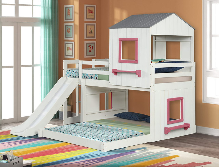 Fortress Twin Over Full Loft Bed- White and Pink