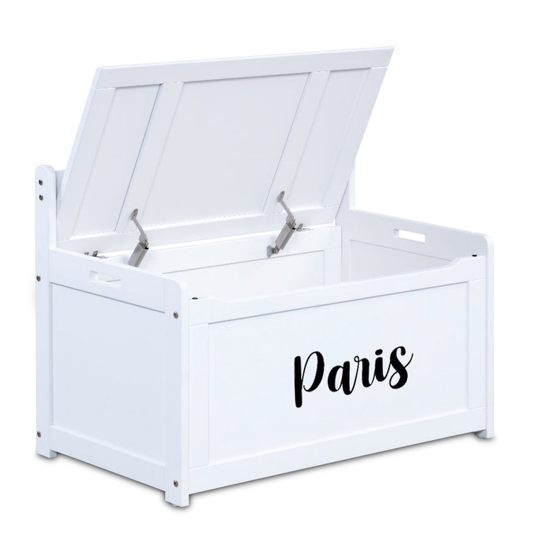 Personalized American Oak Classic Toy Chest Box in White