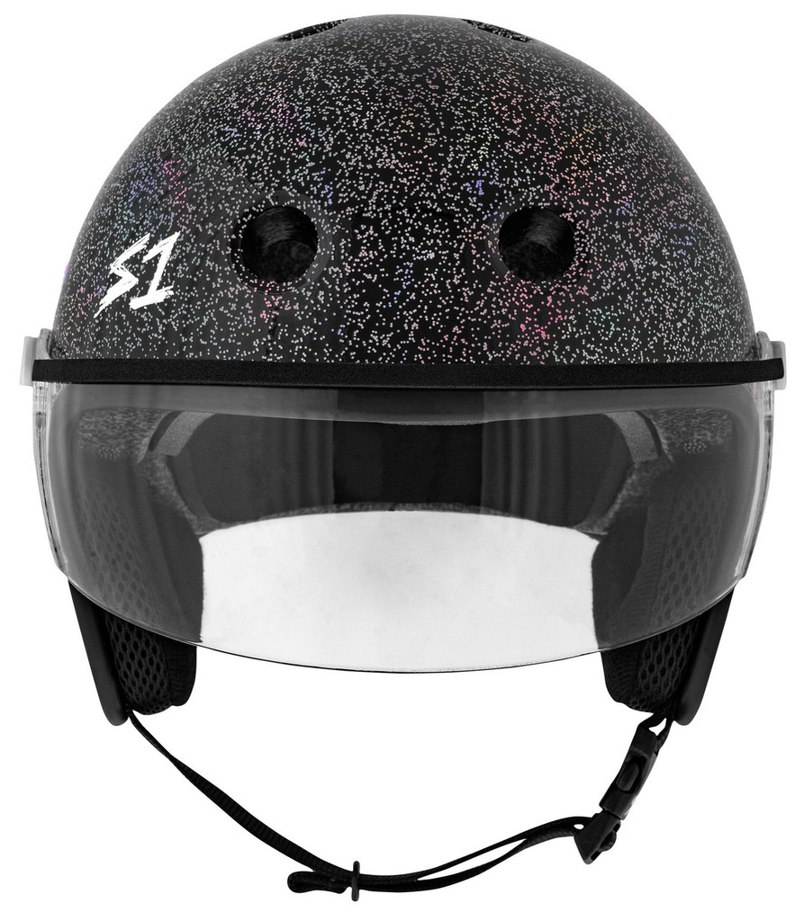 S1 Retro Lifer E-Bike Helmet Black Glitter Front Clear Visor