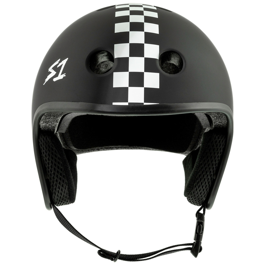 This is a S1 Lifer Helmet with a retro moto helmet look. 
Lightweight, Great fit and fully certified for skate and bike
ASTM Multiple Impact certified
CPSC High Impact certified