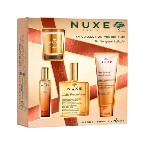 NUXE Estuche Colección Prodigieux: Huile 100ml+Perfume+Aceite Ducha+Vela Perfumada