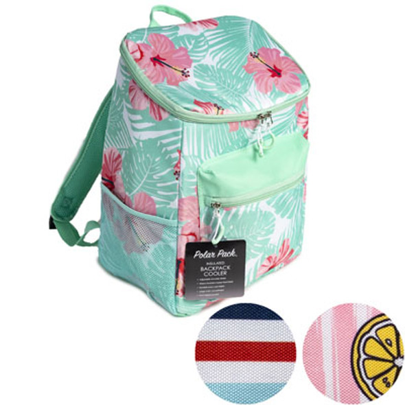 COOLER BACK PACK PRINTED INSULATED ASSORTED POLAR PACK#CP7915