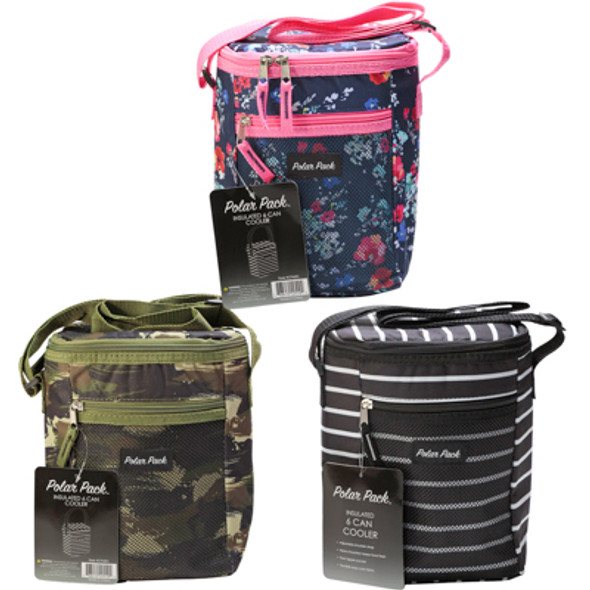 COOLER 6CAN VERTICAL INSULATED 3ASSORTED PRINTS POLAR PACK COOLER 6CAN VERTICAL INSULATED 3ASSORTED PRINTS POLAR PACK