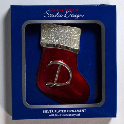 SILVER PLATED STOCKING ORNAMENT MONOGRAM 3IN PP 5.99