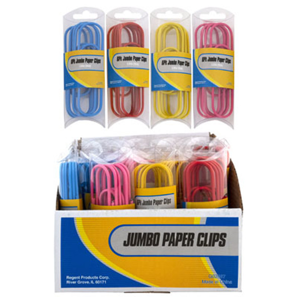 PAPER CLIPS JUMBO 3.94IN 6PK 4ASST COLORS IN 24PC PDQ STAT LABEL/PVC BOX PAPER CLIPS JUMBO 3.94IN 6PK 4ASST COLORS IN 24PC PDQ STAT LABEL/PVC BOX