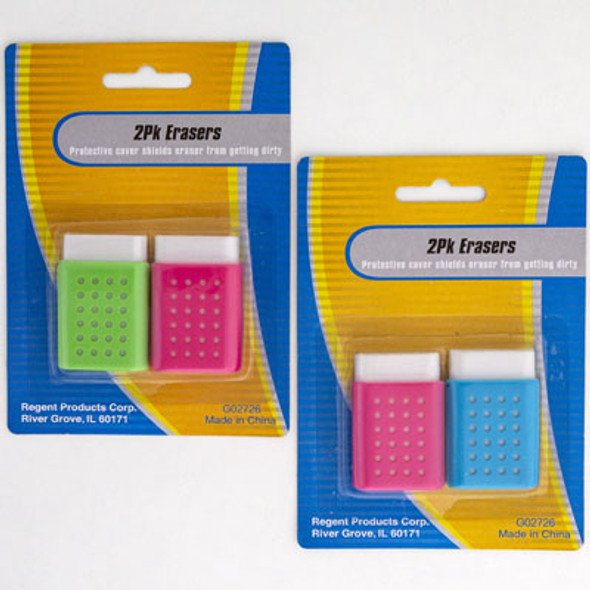 ERASER 2PK W/PROTECTIVE CASE 1.25X2IN EA 2ASST COLOR COMBOS STATIONERY BLC