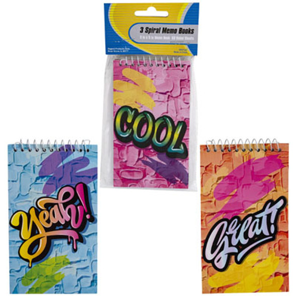 MEMO BOOK 3PK 60SHT GRAFFITI TOP SPIRAL BOUND STAT PBH MEMO BOOK 3PK 60SHT GRAFFITI TOP SPIRAL BOUND STAT PBH