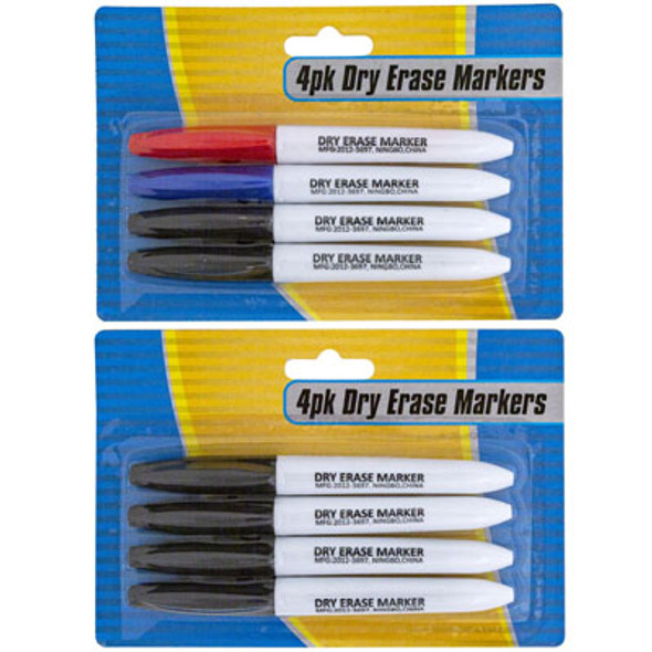 MARKERS DRY ERASE 4PK 2ASST BLACK OR RED/BLUE/BLACK STAT BLC