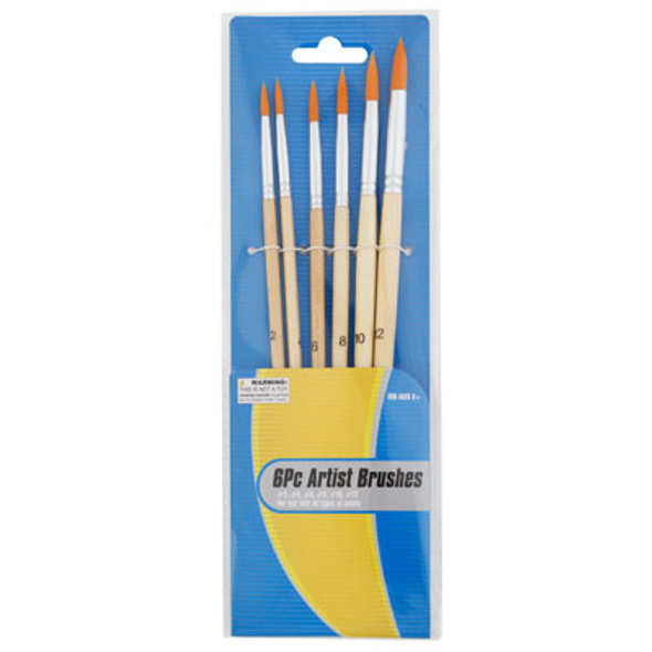 ARTIST PAINT BRUSH 6PC SET#2 #4 #6 #8 #10 #12 STAT/BACKER
