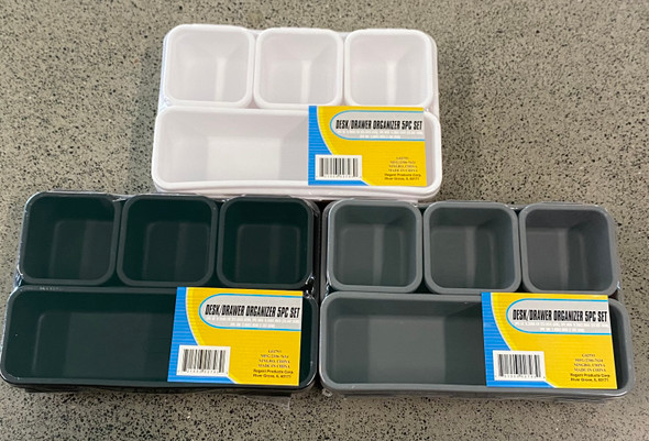 DESK/DRAWER ORGANIZER 5PC SET INTERLOCKING 3AST COLORS WHITE/BLACK/GREY SHRINK W/LABEL DESK/DRAWER ORGANIZER 5PC SET INTERLOCKING 3AST COLORS WHITE/BLACK/GREY SHRINK W/LABEL